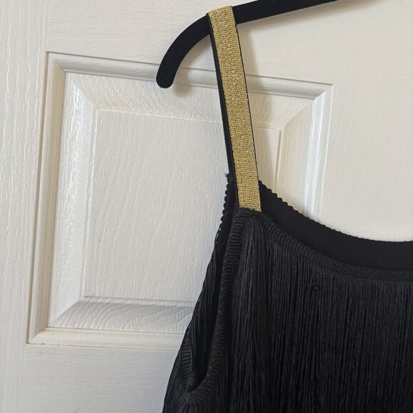 Roaring 20s Flapper Mini Dress Fringe Black Gold Size XL Party Retro‎ Cocktail - Picture 6 of 12